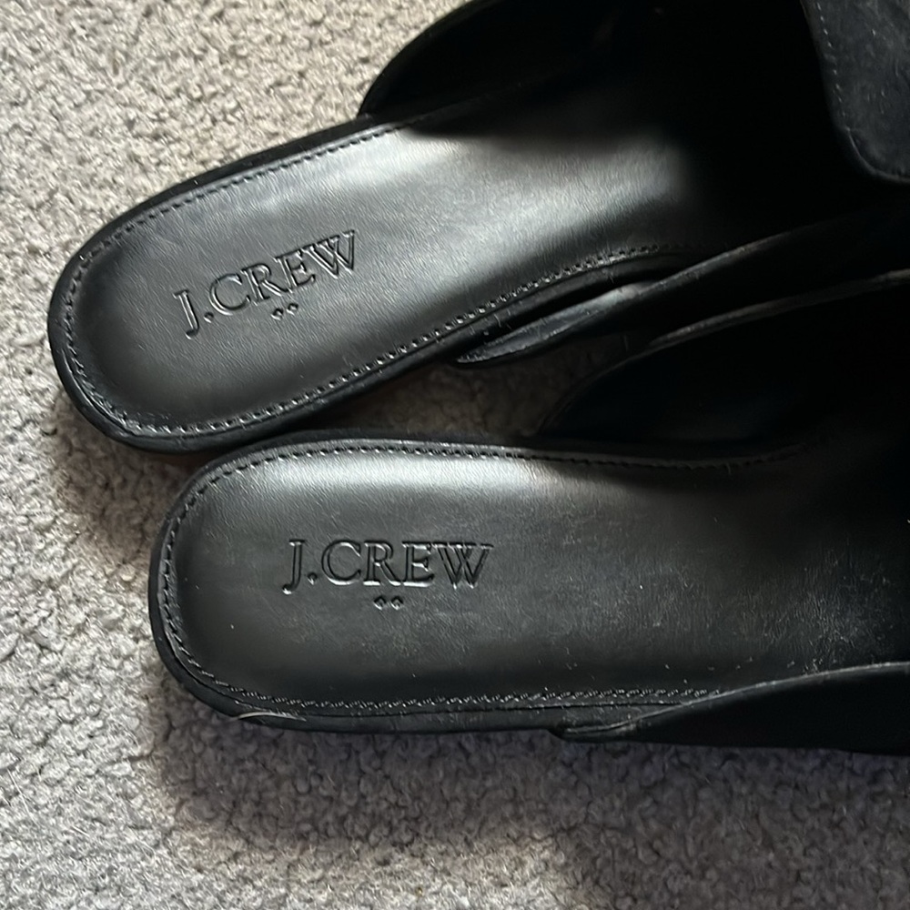 NWOT J. Crew black suede with braid detailing mule flats, size 9, never worn - Picture 2 of 4